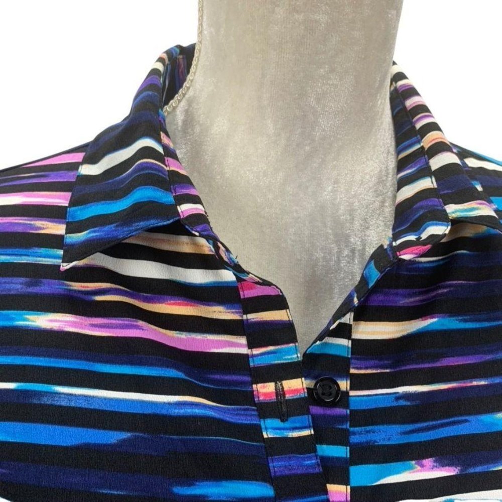 Attention Blouse Button Down Striped Split Back M - image 3